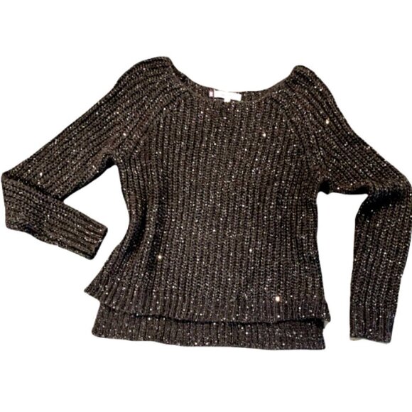 Jennifer Lopez Chunky Loose Knit Pullover Sequined Sweater XS Gray 193C - Picture 1 of 8